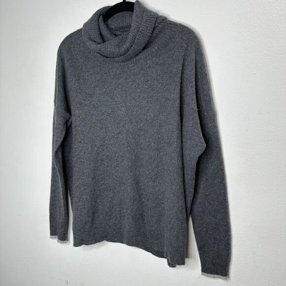 Three Dots 100% Cashmere Carbon Gray Boxy Turtle Neck Long Sleeve Sweater Small - Picture 3 of 10